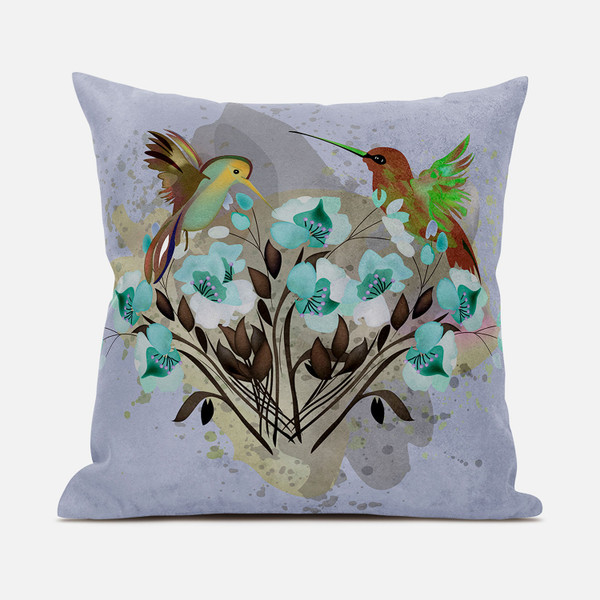 20X20 Green Brown Gray Bird Blown Seam Broadcloth Animal Print Throw Pillow (485536)