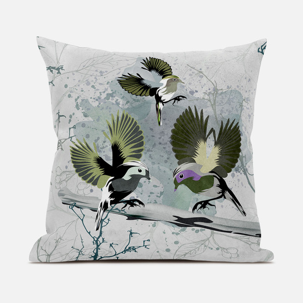 20X20 Olivegreen Offwhite Bird Blown Seam Broadcloth Animal Print Throw Pillow (485551)