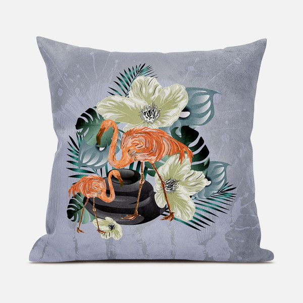 16X16 Green Orange Gray Bird Blown Seam Broadcloth Animal Print Throw Pillow (485574)