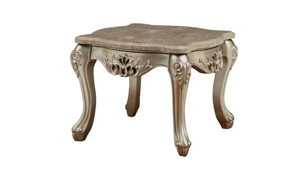 25" Champagne And Marble Marble And Solid Wood Square End Table (485829)