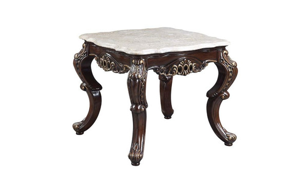 24" Antique Oak And Marble Marble And Resin Square End Table (485883)