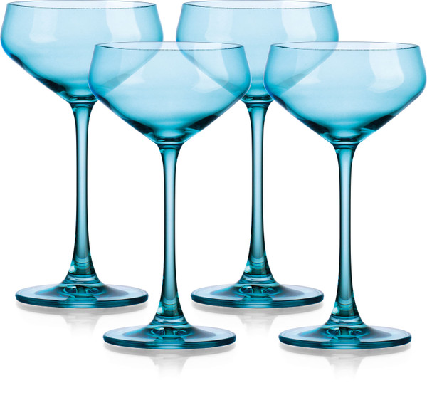 Set Of Four Translucent Aqua Blue Coupe Glasses (485964)