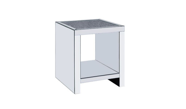 24" Silver And Gray Glass And Mirrored Square End Table With Shelf (486369)