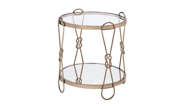 23" Gold Mirrored And Metal Round End Table With Shelf (486370)