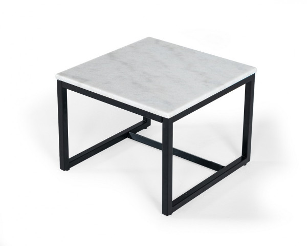 15" Black And White Stone And Metal Square End Table (487347)