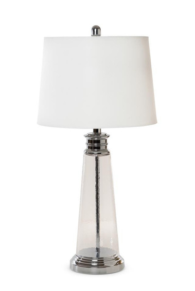 Set Of Two 29" Clear And Chrome Bubble Glass Table Lamps With Off White Shade (487869)