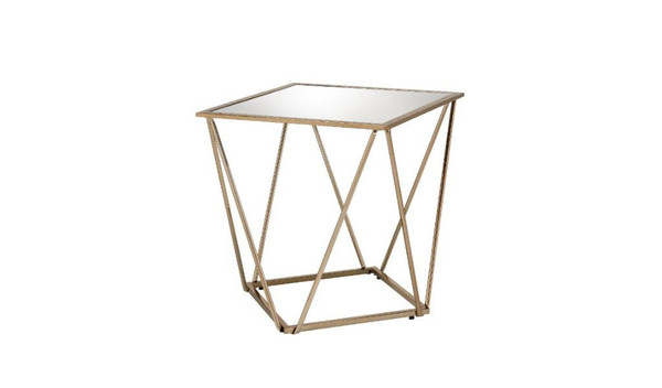24" Champagne And Silver Glass And Metal Square Mirrored End Table (488080)