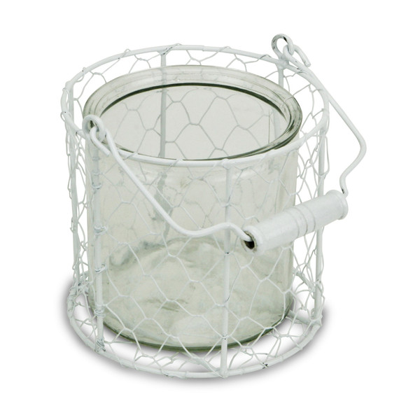 5.25 White And Clear Wire Basket And Glass Jar (488160)