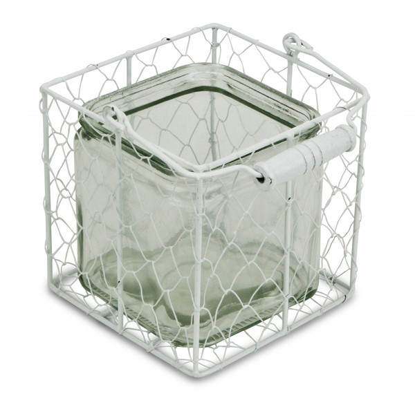 5.5" White And Clear Wire Basket Glass Jar (488164)