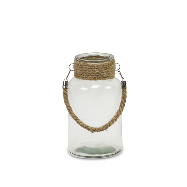 10" Clear And Brown Glass Jar With Rope (488167)