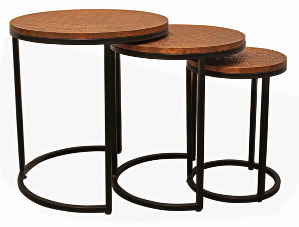 Set Of Three 19" Black And Copper Round Nested Tables (488532)