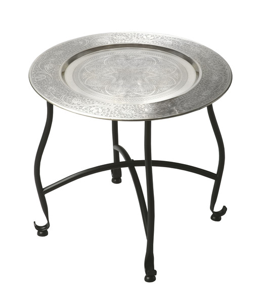 14" Black And Silver Aluminum Round End Table (488905)