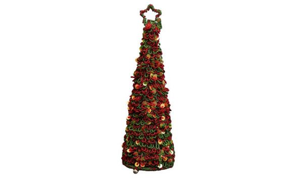 14" Green And Red Polyresin Beaded Christmas Tree Sculpture (489065)