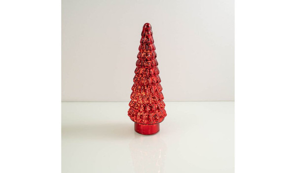 15" Red Glass Christmas Tree Sculpture With Led Light (489075)