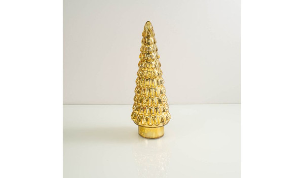 15" Gold Glass Christmas Tree Sculpture With Led Light (489077)