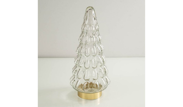 15" Clear And Gold Glass Christmas Tree Sculpture (489091)