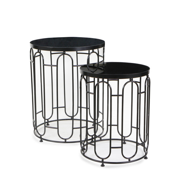 Set Of Two 24" Black Metal Round Nested Tables (489330)
