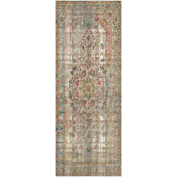 2' X 5' Red Brown And Blue Moroccan Printed Vinyl Area Rug With Uv Protection (489515)