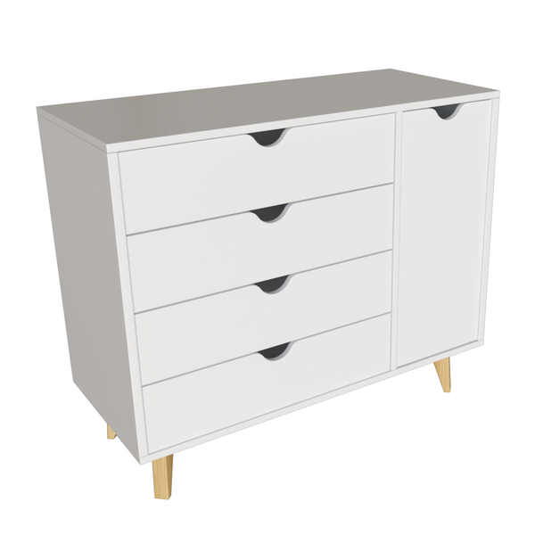 35" White Solid Wood Four Drawer Combo Dresser (489582)