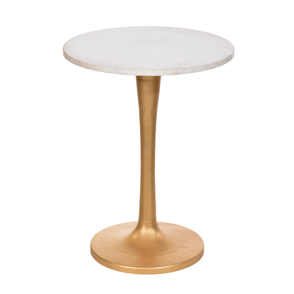 19" Gold And White Marble Round End Table (493250)