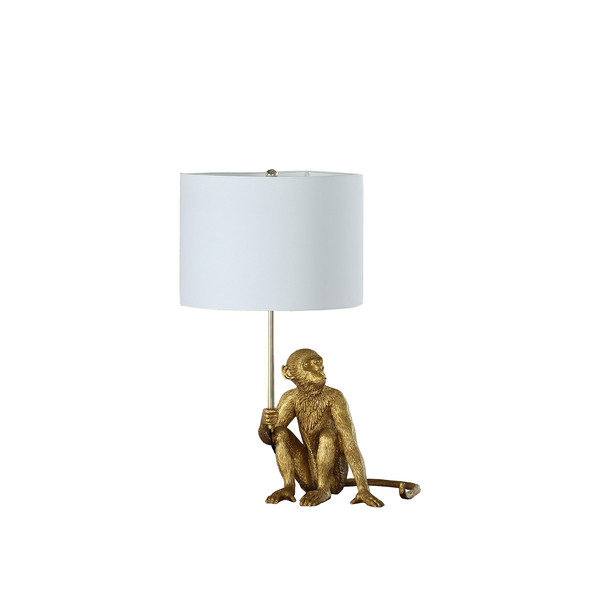 26" Antiqued Gold Sitting Monkey Table Lamp With White (493308)