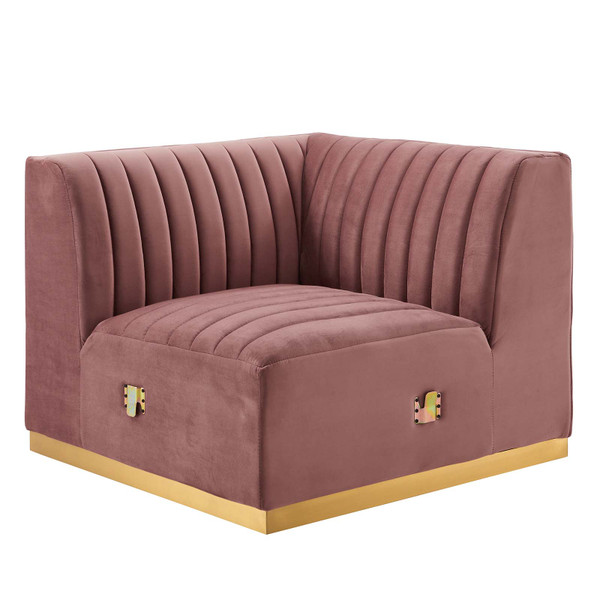 Conjure Channel Tufted Performance Velvet Left Corner Chair - Gold Dusty Rose EEI-5505-GLD-DUS