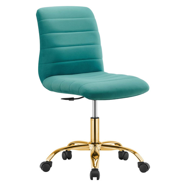 Ripple Armless Performance Velvet Office Chair - Gold Teal EEI-4972-GLD-TEA