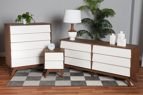 Hildon Mid-Century Modern Two-Tone White And Walnut Brown Finished Wood 3-Piece Storage Set Hildon-Walnut/White-3PC Storage Set