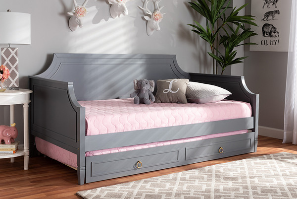 Mariana Classic And Traditional Grey Finished Wood Full Size Daybed With Twin Size Trundle Mariana-Grey-Daybed-F/T