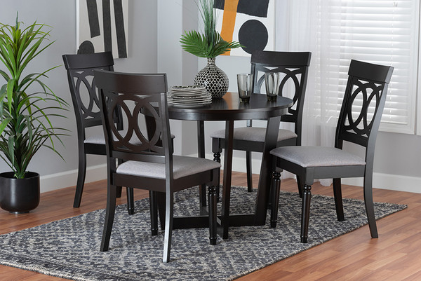 Estelle Modern Grey Fabric And Dark Brown Finished Wood 5-Piece Dining Set Estelle-Grey/Dark Brown-5PC Dining Set