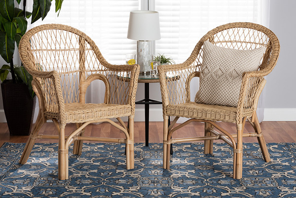 Zara Modern Bohemian Natural Rattan 2-Piece Accent Chair Set Zara-Rattan-AC