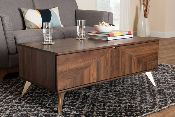 Graceland Mid-Century Modern Transitional Walnut Brown Finished Wood 2-Drawer Coffee Table LV45CFT4514WI-CLB-Coffee Table