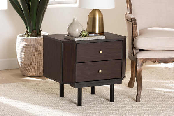 Norwood Modern Transitional Two-Tone Black And Espresso Brown Finished Wood 2-Drawer End Table LV34ST3424WI-MW-Side Table