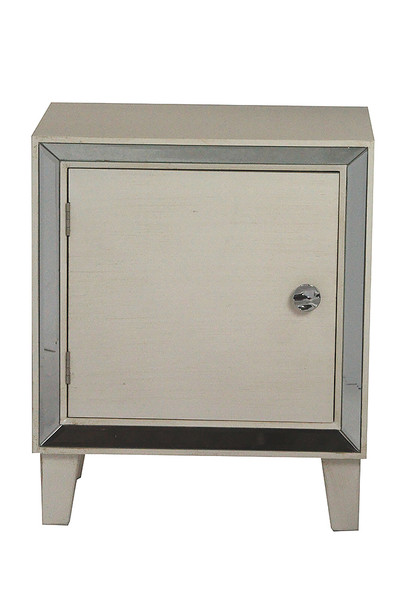 23.5" White Wood Accent Cabinet With A Door And Antique Mirrored Glass (294666)