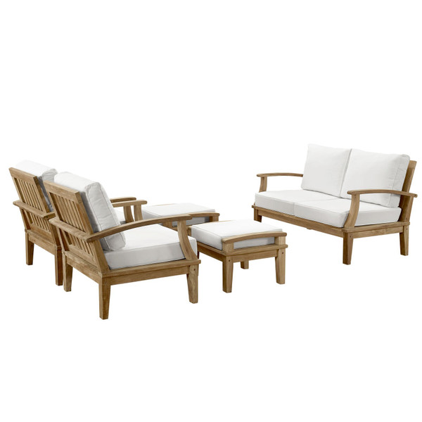 Marina 5 Piece Outdoor Patio Teak Sofa Set EEI-1472-NAT-WHI-SET