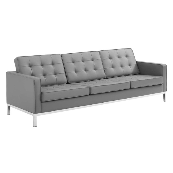 Loft Tufted Upholstered Faux Leather Sofa And Loveseat Set EEI-4106-SLV-GRY-SET