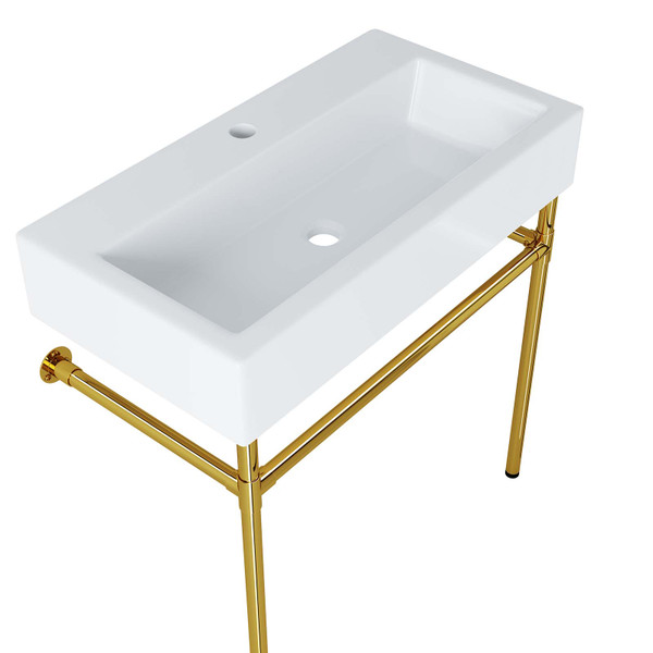 Redeem 32" Wall-Mount Gold Stainless Steel Bathroom Vanity - Gold White EEI-5540-GLD-WHI