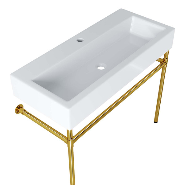 Redeem 40" Wall-Mount Gold Stainless Steel Bathroom Vanity - Gold White EEI-5544-GLD-WHI