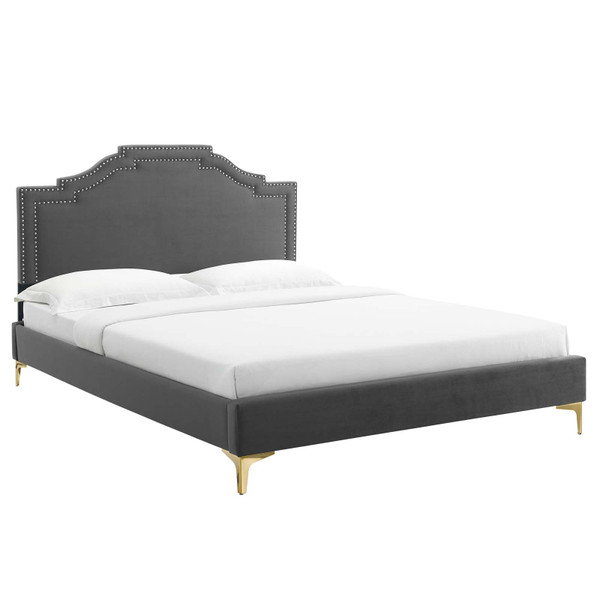 Adelaide Performance Velvet Queen Platform Bed - Charcoal MOD-6580-CHA