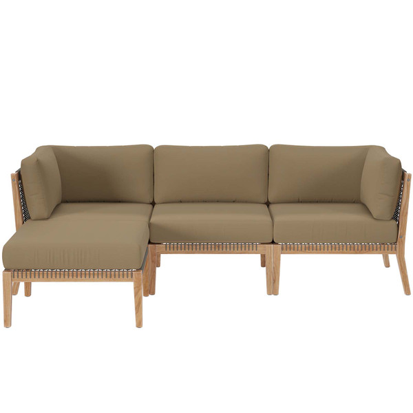 Clearwater Outdoor Patio Teak Wood 4-Piece Sectional Sofa - Gray Light Brown EEI-6121-GRY-LBR