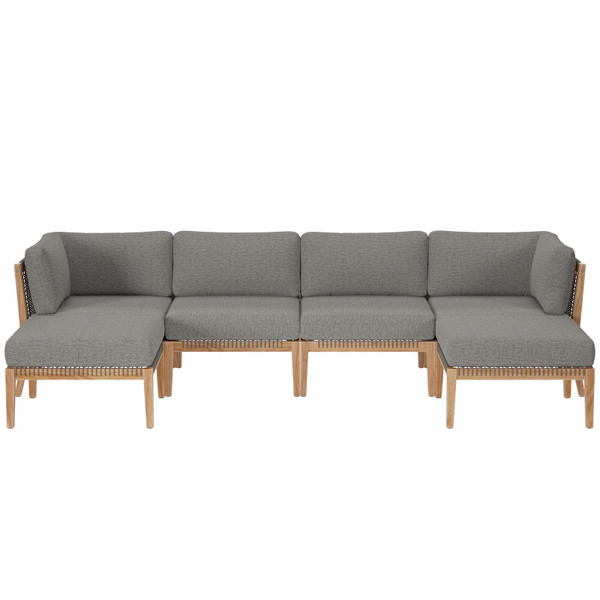 Clearwater Outdoor Patio Teak Wood 6-Piece Sectional Sofa - Gray Graphite EEI-6122-GRY-GPH