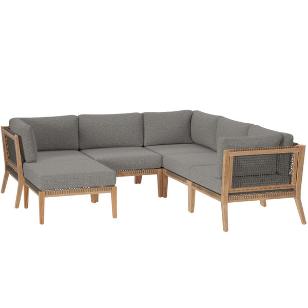 Clearwater Outdoor Patio Teak Wood 6-Piece Sectional Sofa - Gray Graphite EEI-6124-GRY-GPH