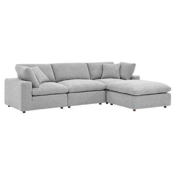 Commix Down Filled Overstuffed Boucle Fabric 4-Piece Sectional Sofa - Light Gray EEI-6363-LGR