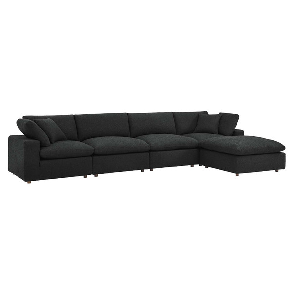 Commix Down Filled Overstuffed Boucle Fabric 5-Piece Sectional Sofa - Black EEI-6365-BLK