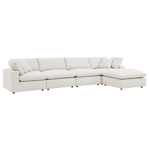 Commix Down Filled Overstuffed Boucle Fabric 5-Piece Sectional Sofa - Ivory EEI-6365-IVO