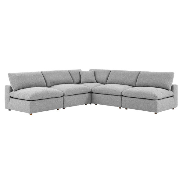 Commix Down Filled Overstuffed Boucle Fabric 5-Piece Sectional Sofa - Light Gray EEI-6367-LGR