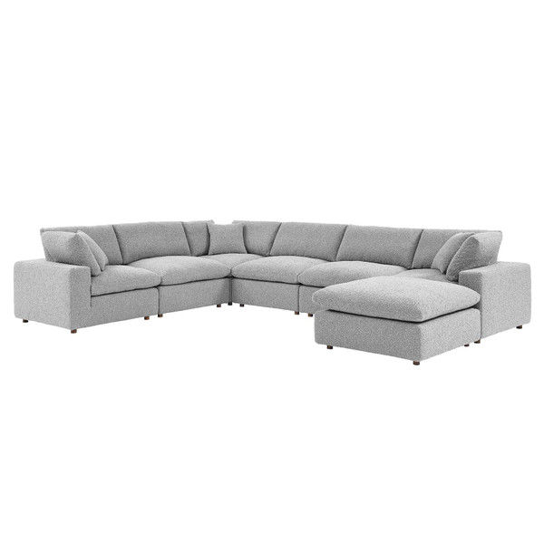 Commix Down Filled Overstuffed Boucle 7-Piece Sectional Sofa - Light Gray EEI-6370-LGR