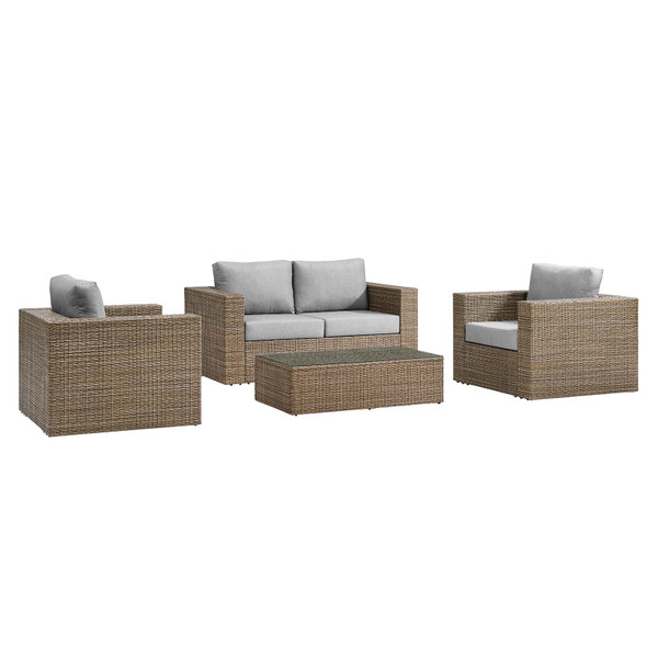 Convene Outdoor Patio Outdoor Patio 4-Piece Furniture Set - Cappuccino Gray EEI-6328-CAP-GRY