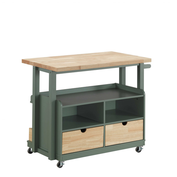 24" X 43" X 35" Natural Green Wood Casters Kitchen Cart (347570)