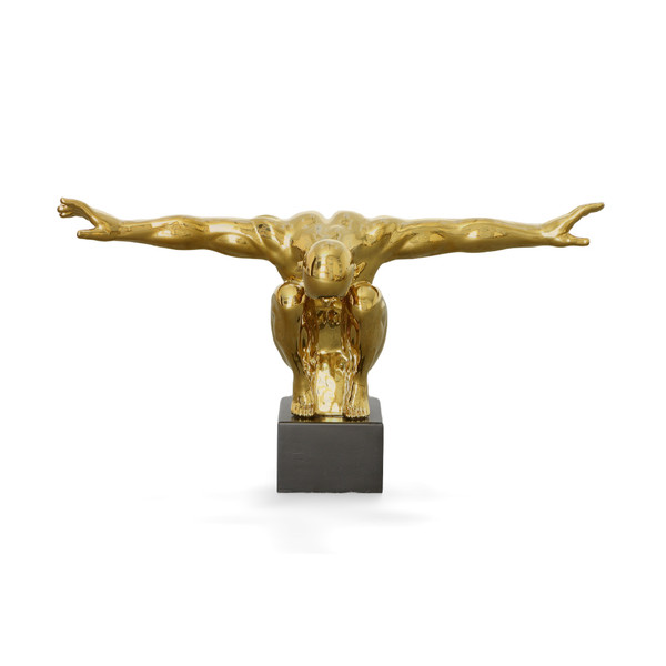 Mirrored Gold Crouching Diver Sculpture On Base (12024768)